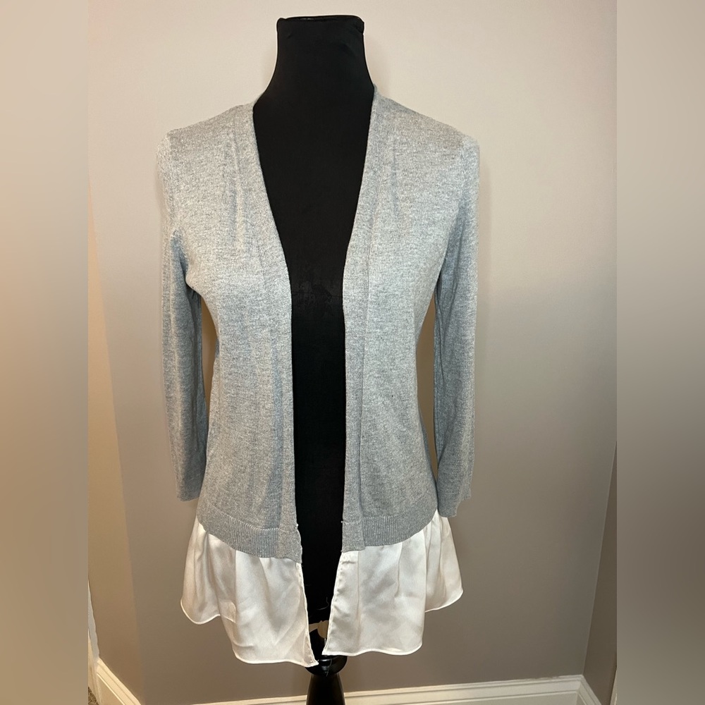 Ann Taylor Loft - grey cardigan w/ satin. Sz XS